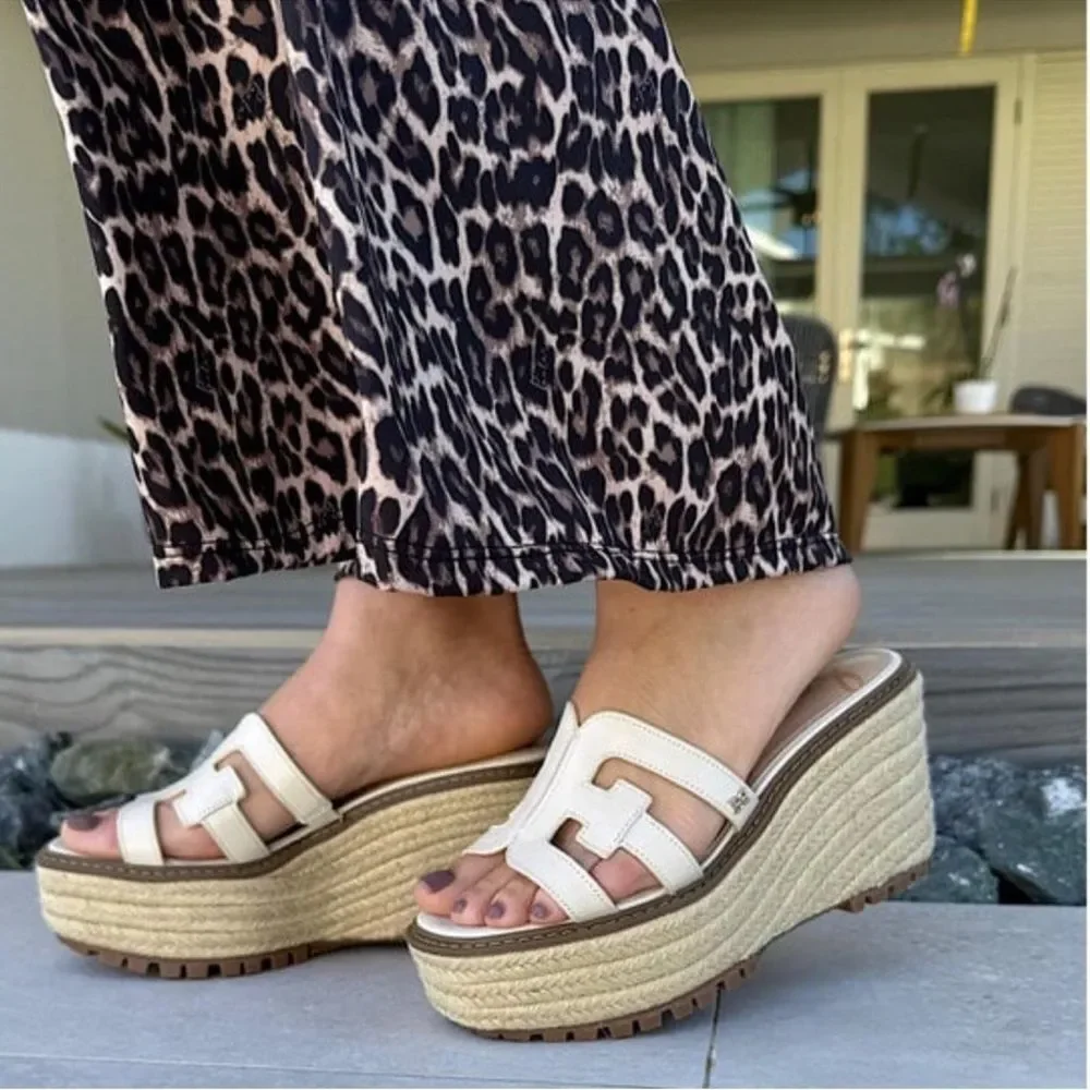 NEW Sam Edelman Women's Laine Ivory Platform Espadrille Wedge Sandals Size 10